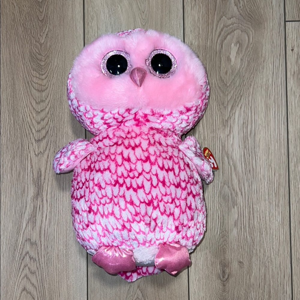 Ty Pink and White Owl Plush Toy - Pinky Born August 14